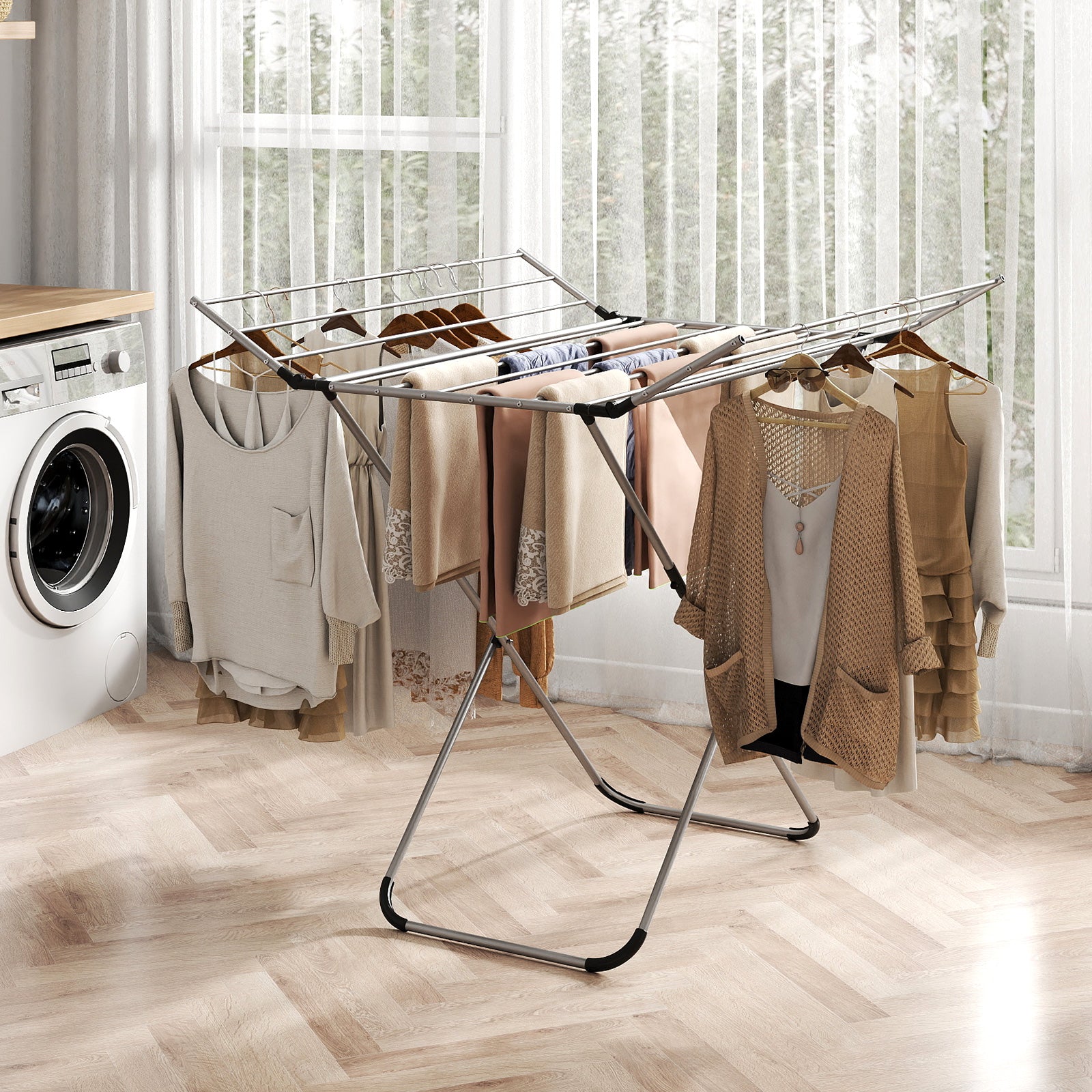 Folding Aluminum Clothes Drying Rack with 2 Side Wings Drying Racks at Gallery Canada