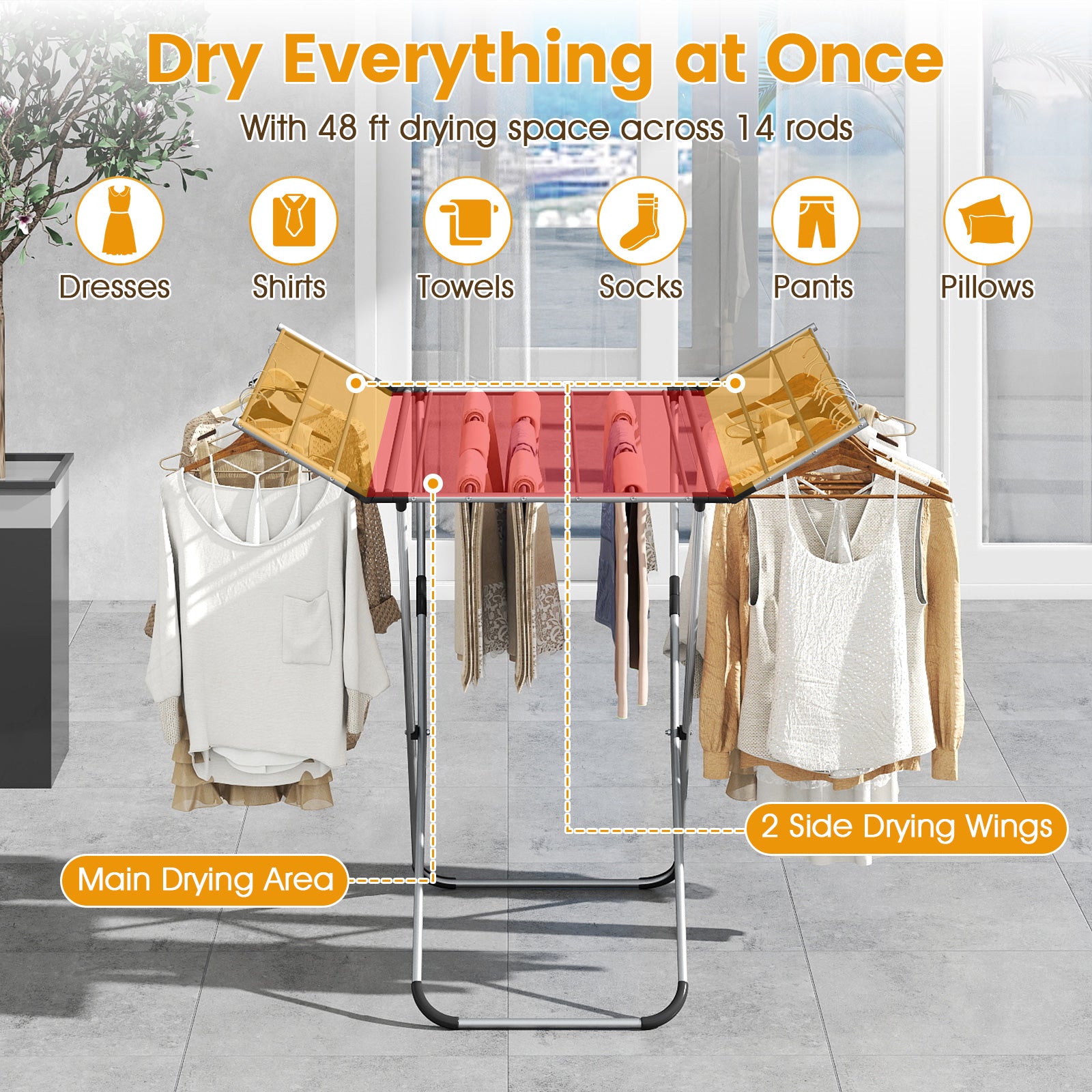 Folding Aluminum Clothes Drying Rack with 2 Side Wings Drying Racks at Gallery Canada