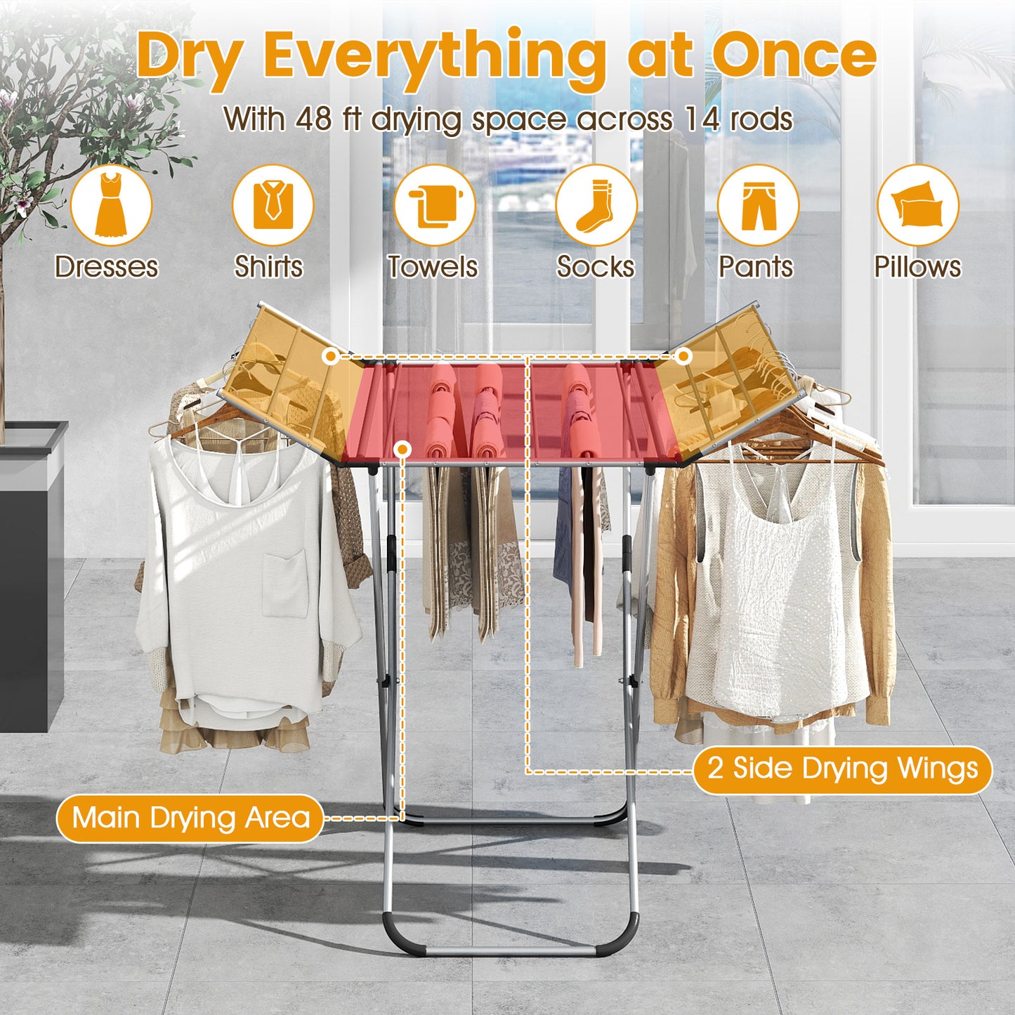 Folding Aluminum Clothes Drying Rack with 2 Side Wings Drying Racks at Gallery Canada