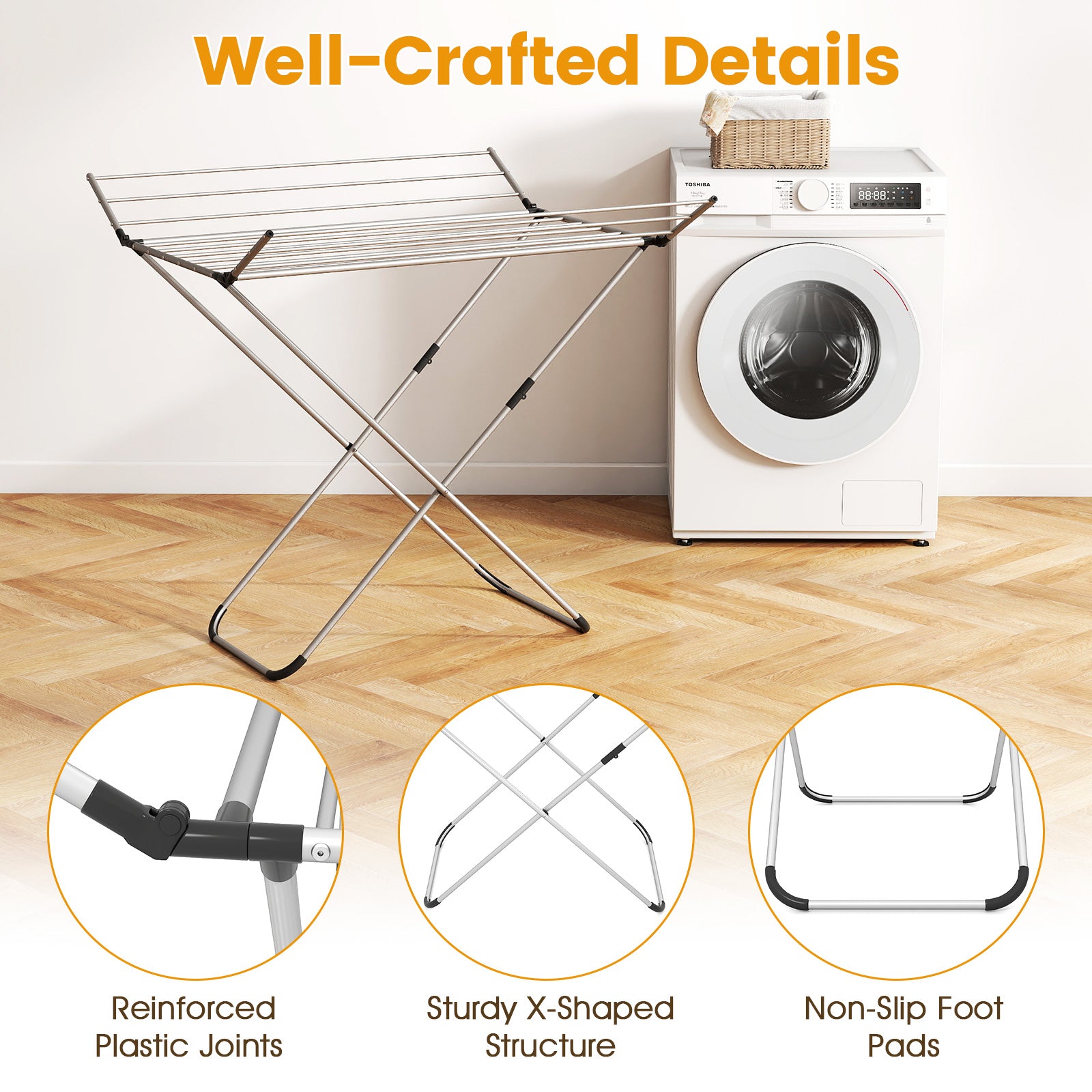 Folding Aluminum Clothes Drying Rack with 2 Side Wings Drying Racks at Gallery Canada