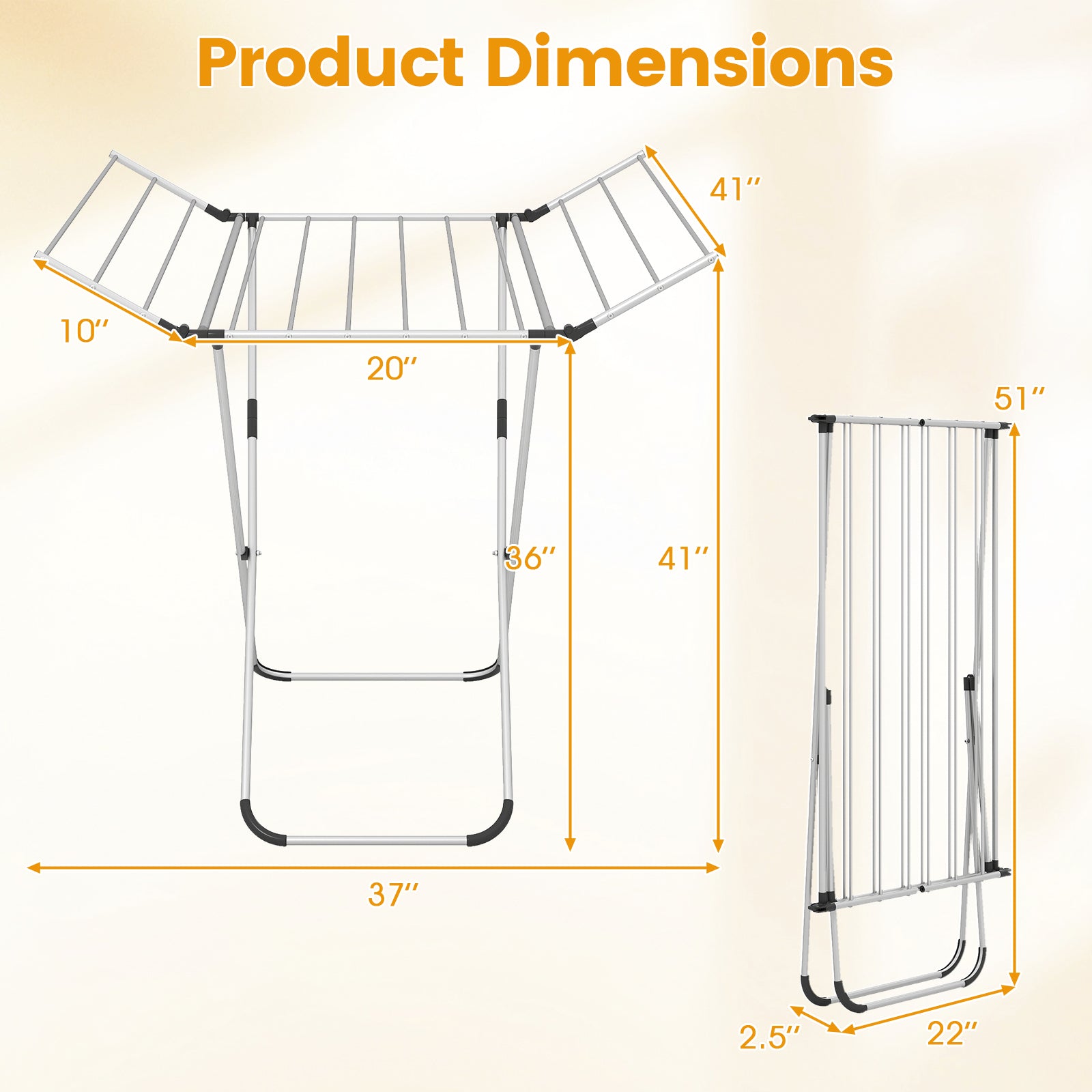 Folding Aluminum Clothes Drying Rack with 2 Side Wings Drying Racks at Gallery Canada