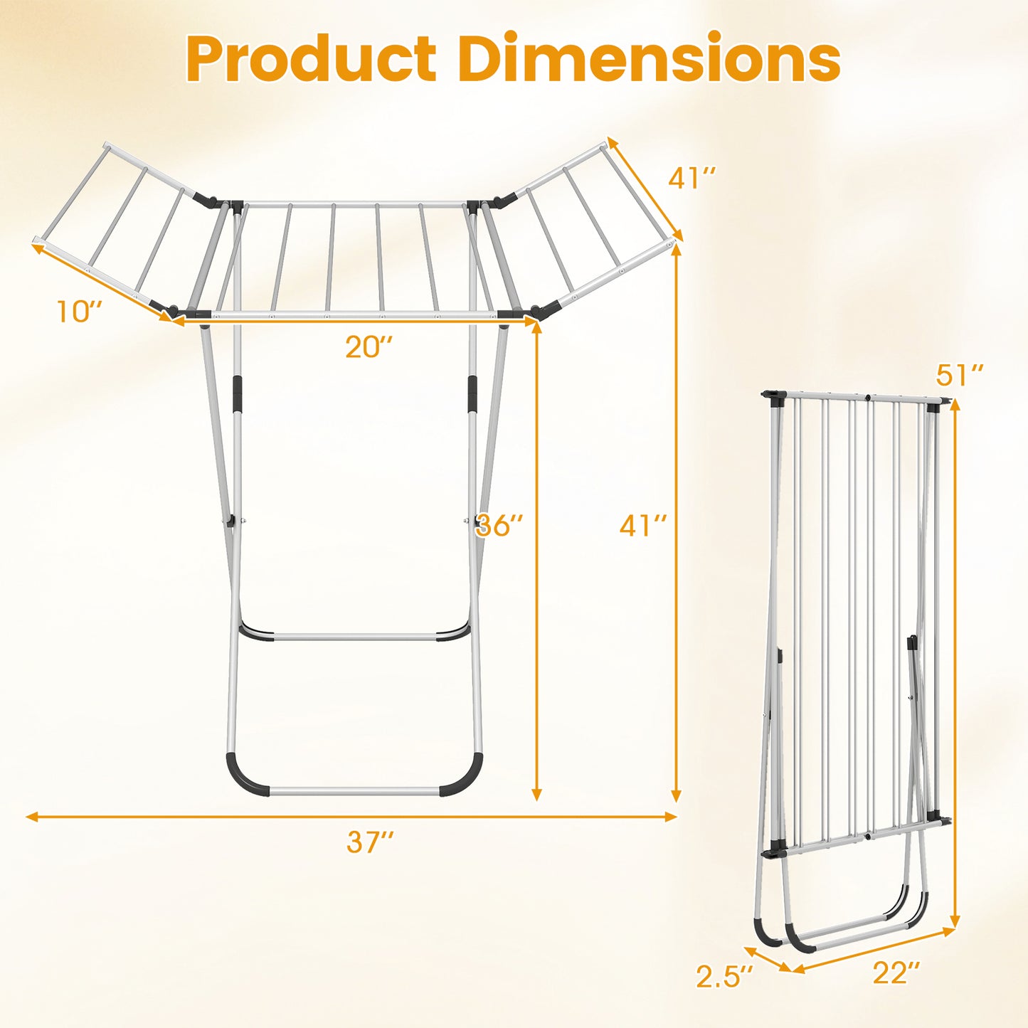 Folding Aluminum Clothes Drying Rack with 2 Side Wings Drying Racks at Gallery Canada