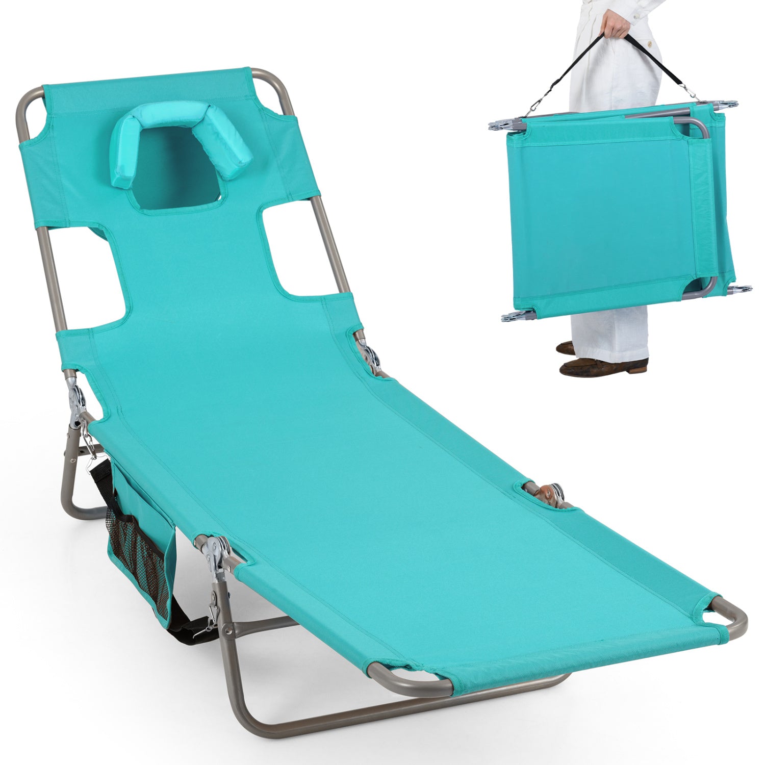 Folding Beach Lounge Chair, Adjustable Backrest, Light Green Beach & Lawn Chairs Light Green at Gallery Canada