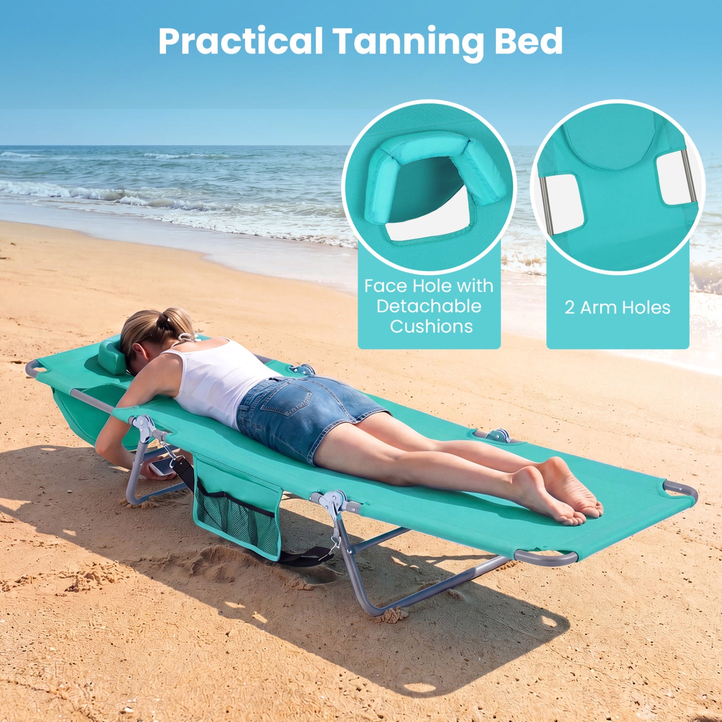 Folding Beach Lounge Chair, Adjustable Backrest, Light Green Beach & Lawn Chairs at Gallery Canada