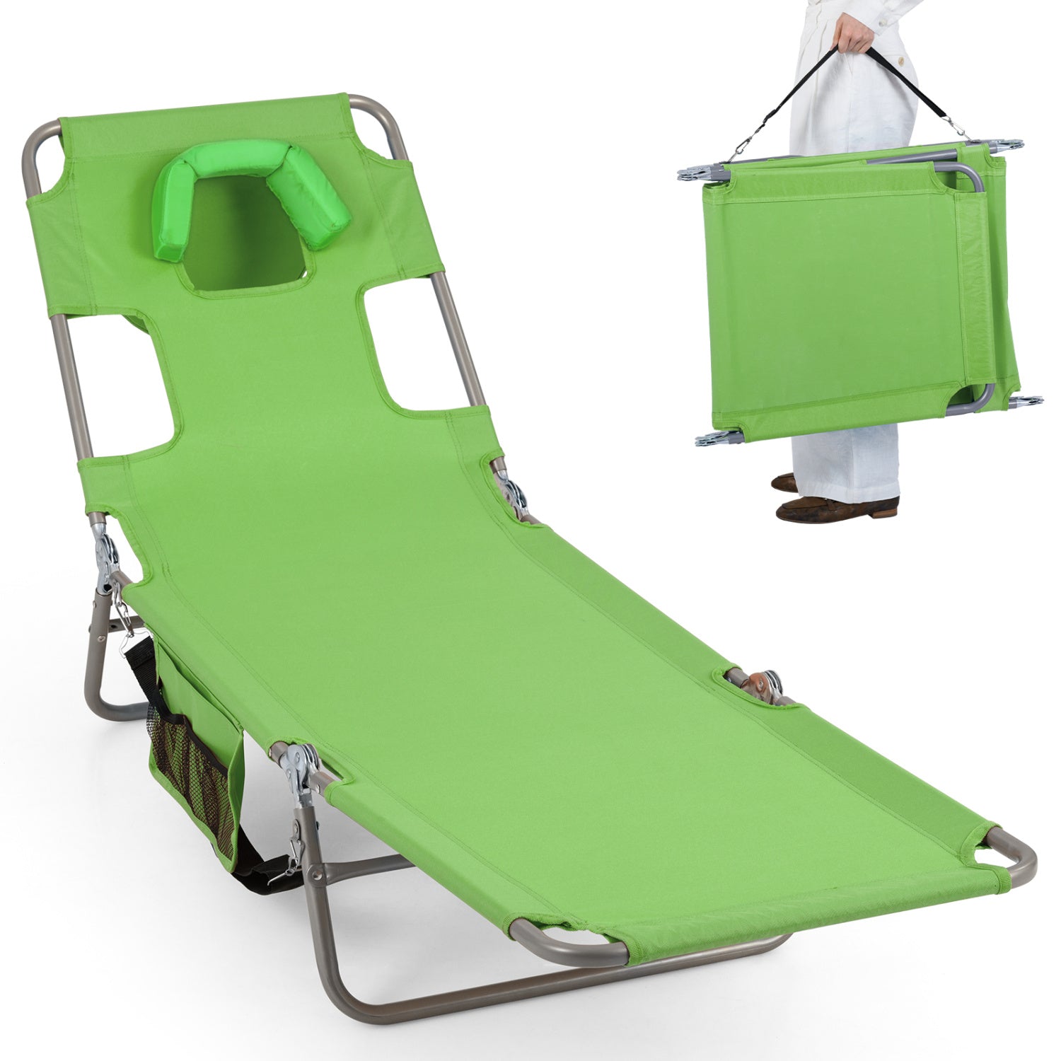 Folding Beach Lounge Chair, Adjustable Backrest, Green Beach & Lawn Chairs Green at Gallery Canada