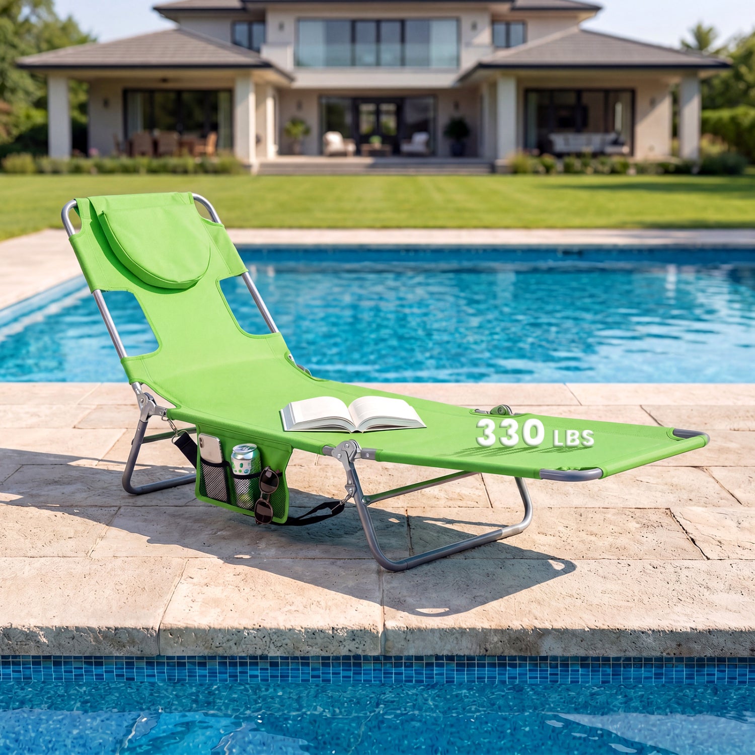 Folding Beach Lounge Chair, Adjustable Backrest, Green Beach & Lawn Chairs at Gallery Canada