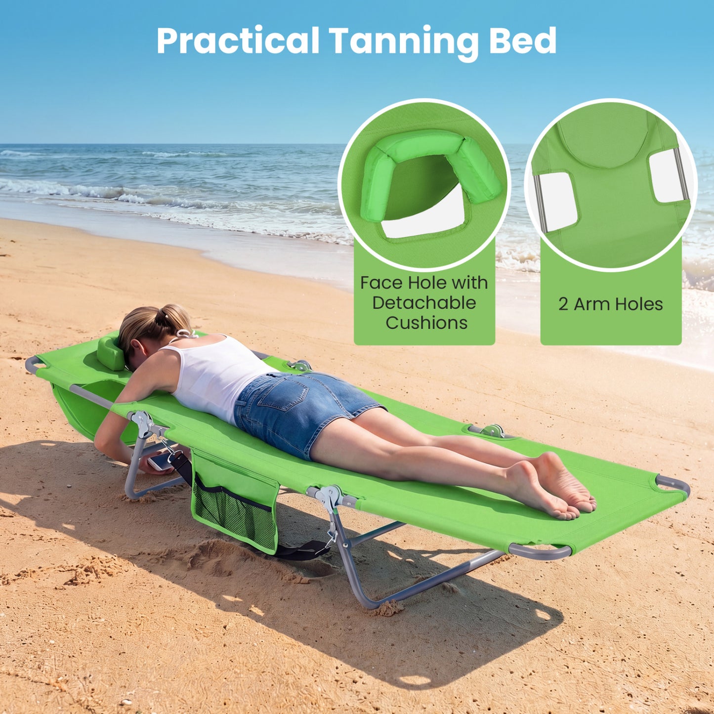 Folding Beach Lounge Chair, Adjustable Backrest, Green Beach & Lawn Chairs at Gallery Canada