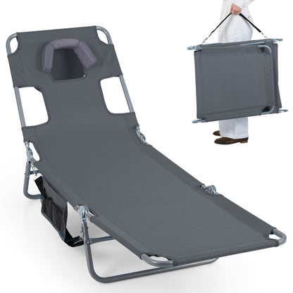 Folding Beach Lounge Chair, Adjustable Backrest, Gray Beach & Lawn Chairs Gray at Gallery Canada