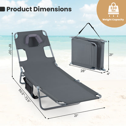 Folding Beach Lounge Chair, Adjustable Backrest, Gray Beach & Lawn Chairs at Gallery Canada