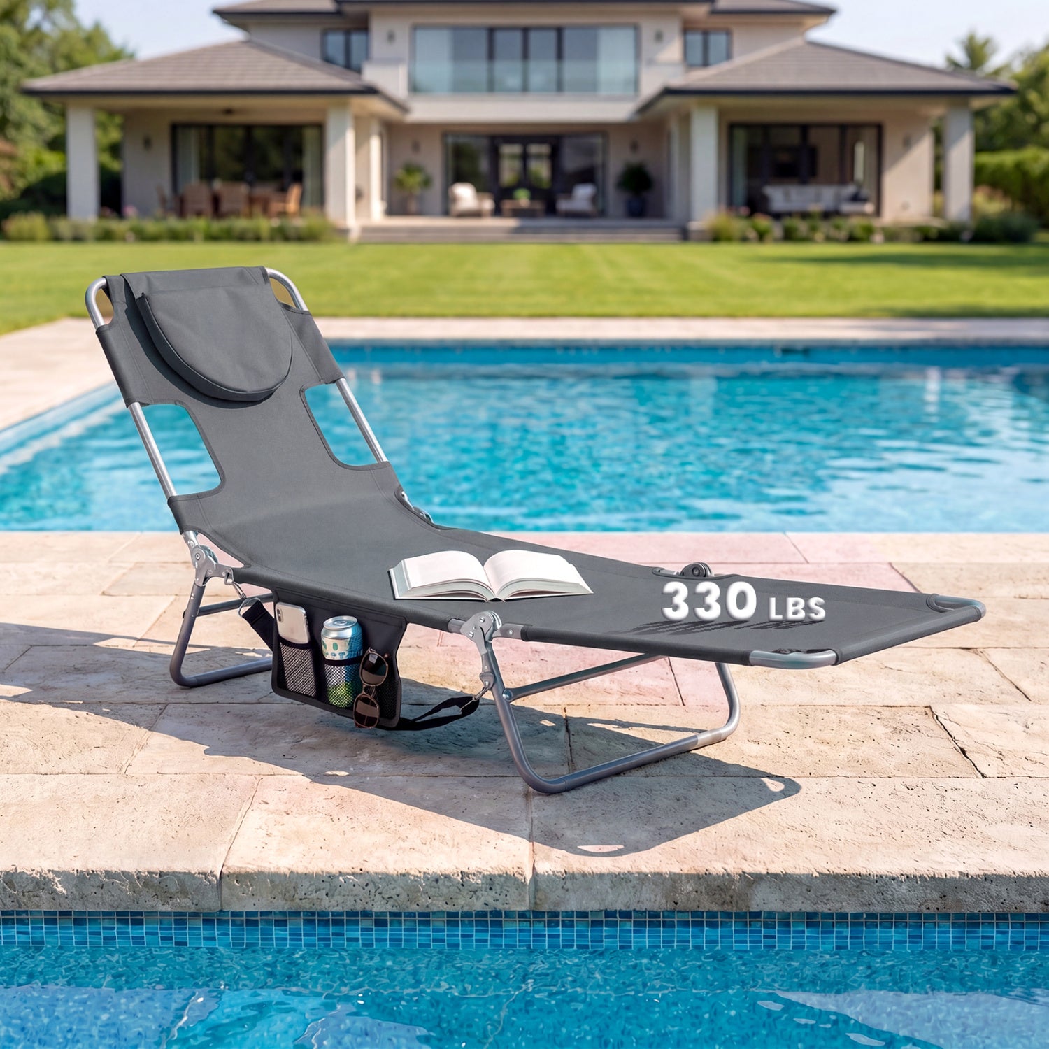 Folding Beach Lounge Chair, Adjustable Backrest, Gray Beach & Lawn Chairs at Gallery Canada