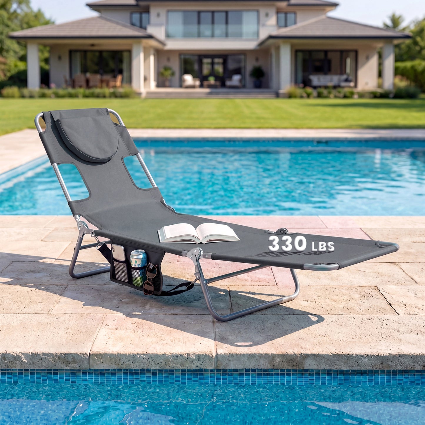 Folding Beach Lounge Chair, Adjustable Backrest, Gray Beach & Lawn Chairs at Gallery Canada