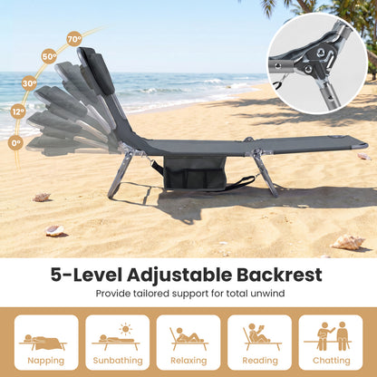 Folding Beach Lounge Chair, Adjustable Backrest, Gray Beach & Lawn Chairs at Gallery Canada