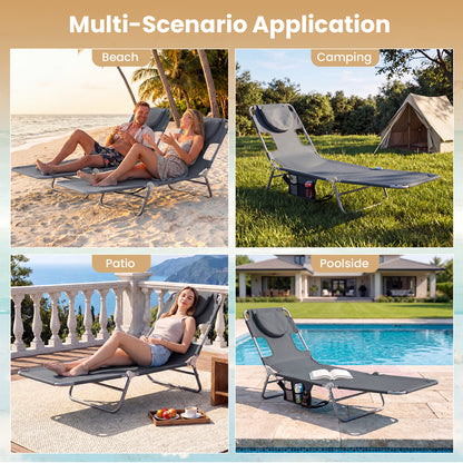 Folding Beach Lounge Chair, Adjustable Backrest, Gray Beach & Lawn Chairs at Gallery Canada