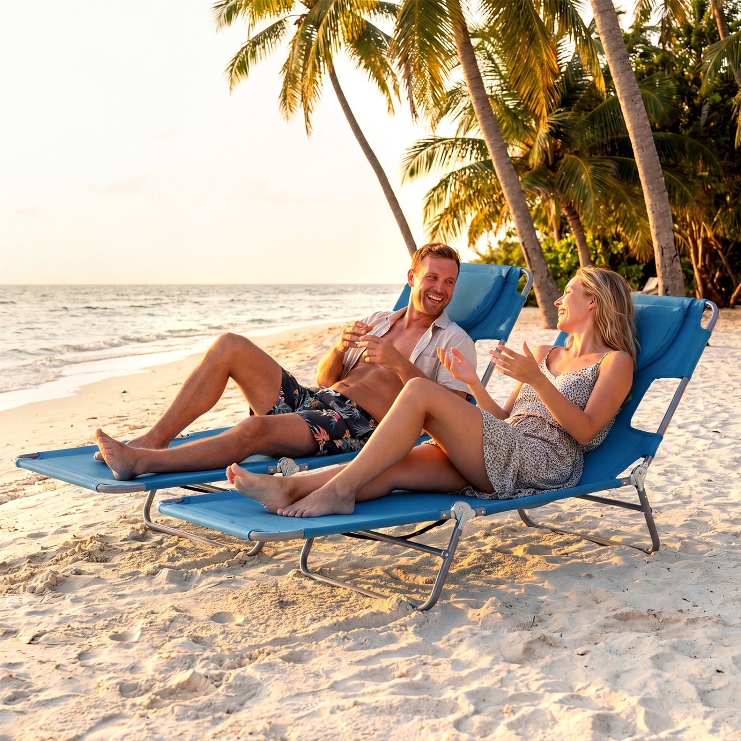 Folding Beach Lounge Chair, Adjustable Backrest, Blue Beach & Lawn Chairs at Gallery Canada