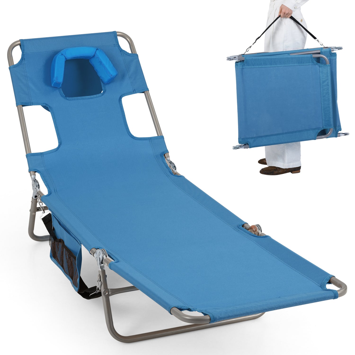Folding Beach Lounge Chair, Adjustable Backrest, Blue Beach & Lawn Chairs Blue at Gallery Canada