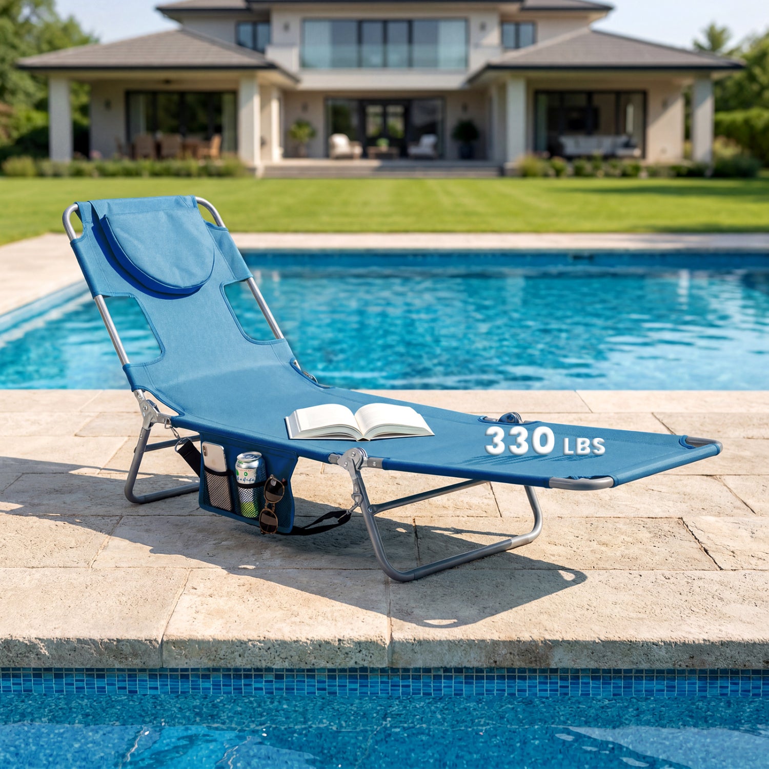 Folding Beach Lounge Chair, Adjustable Backrest, Blue Beach & Lawn Chairs at Gallery Canada