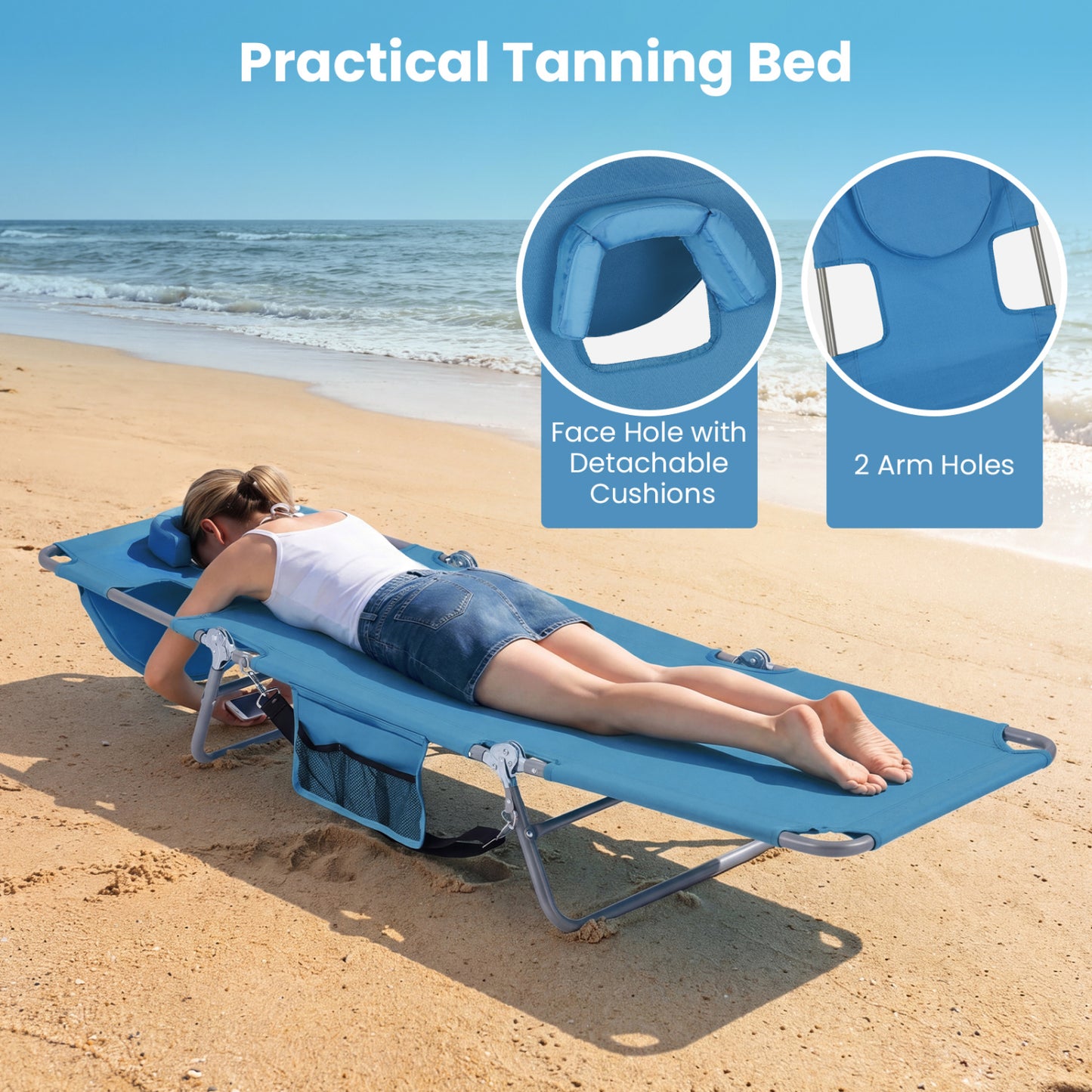 Folding Beach Lounge Chair, Adjustable Backrest, Blue Beach & Lawn Chairs at Gallery Canada