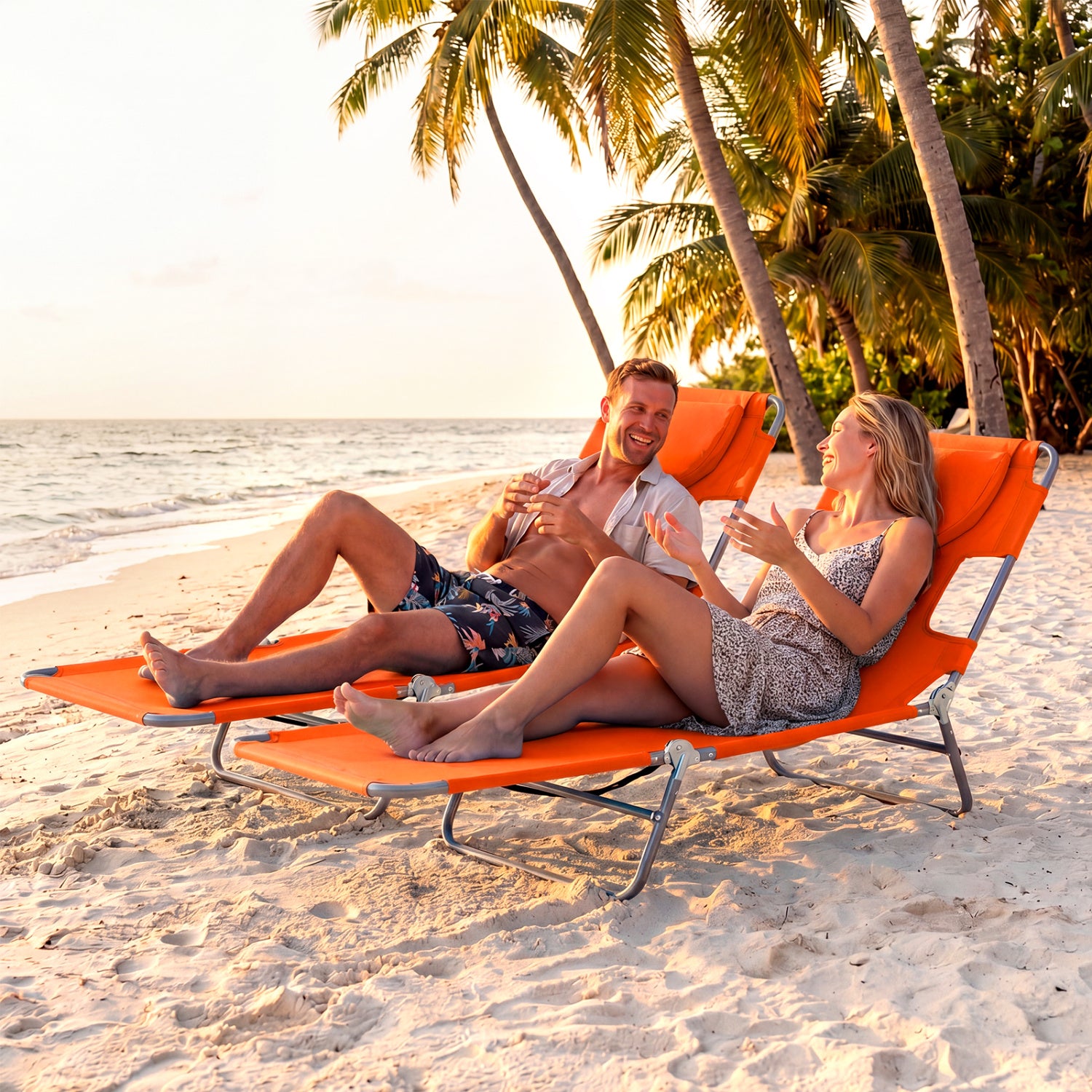 Folding Beach Lounge Chair, Adjustable Backrest, Orange Beach & Lawn Chairs at Gallery Canada