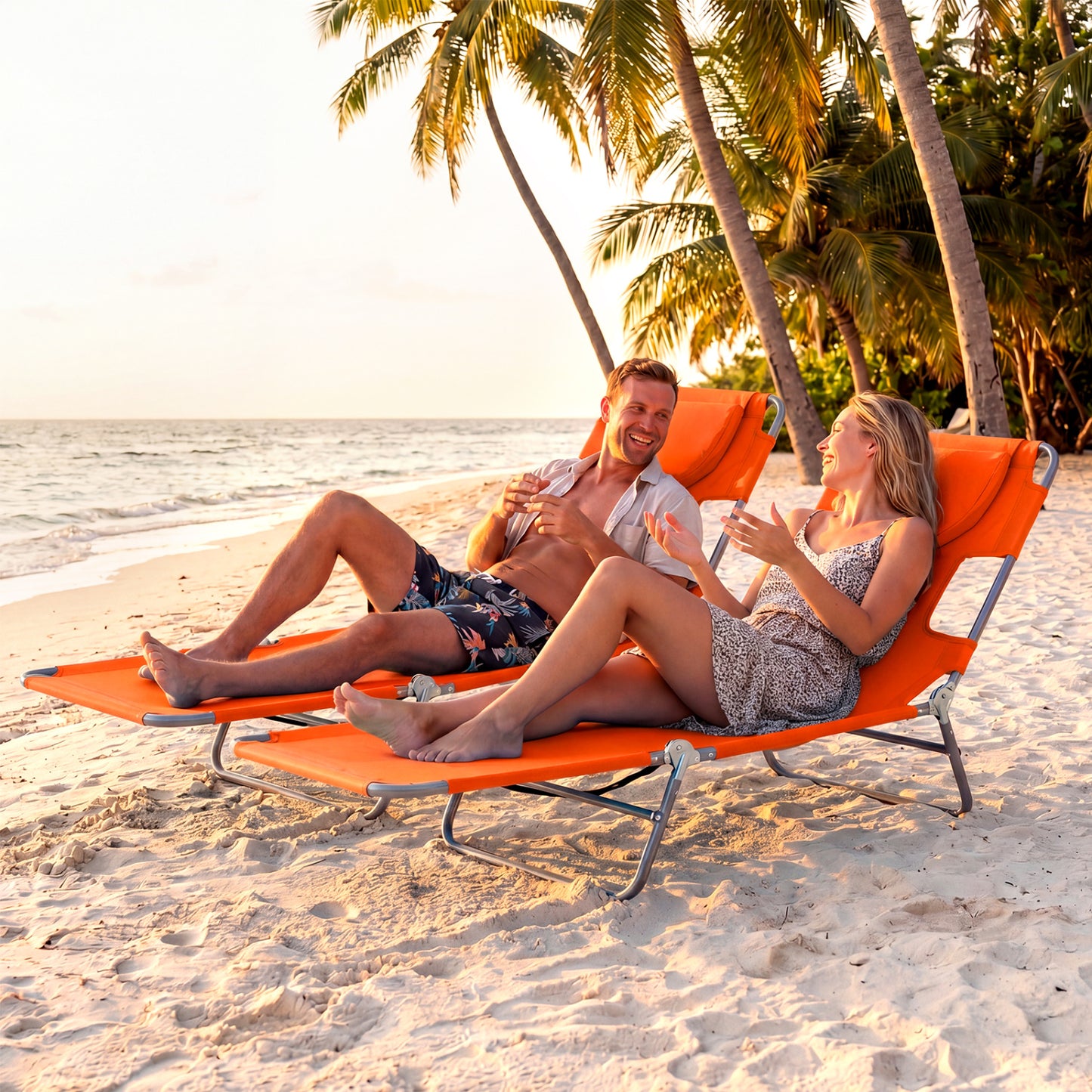 Folding Beach Lounge Chair, Adjustable Backrest, Orange Beach & Lawn Chairs at Gallery Canada