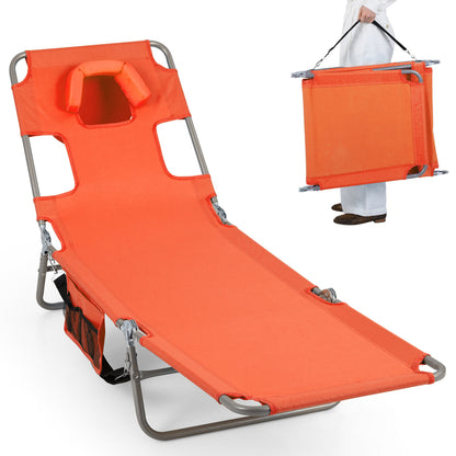Folding Beach Lounge Chair, Adjustable Backrest, Orange Beach & Lawn Chairs Orange at Gallery Canada