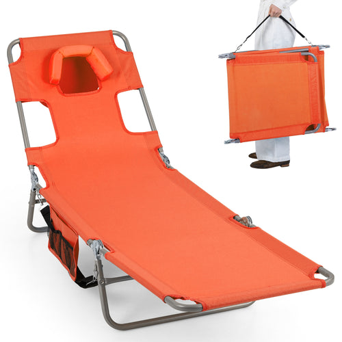 Folding Beach Lounge Chair, Adjustable Backrest, Orange