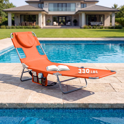 Folding Beach Lounge Chair, Adjustable Backrest, Orange Beach & Lawn Chairs at Gallery Canada