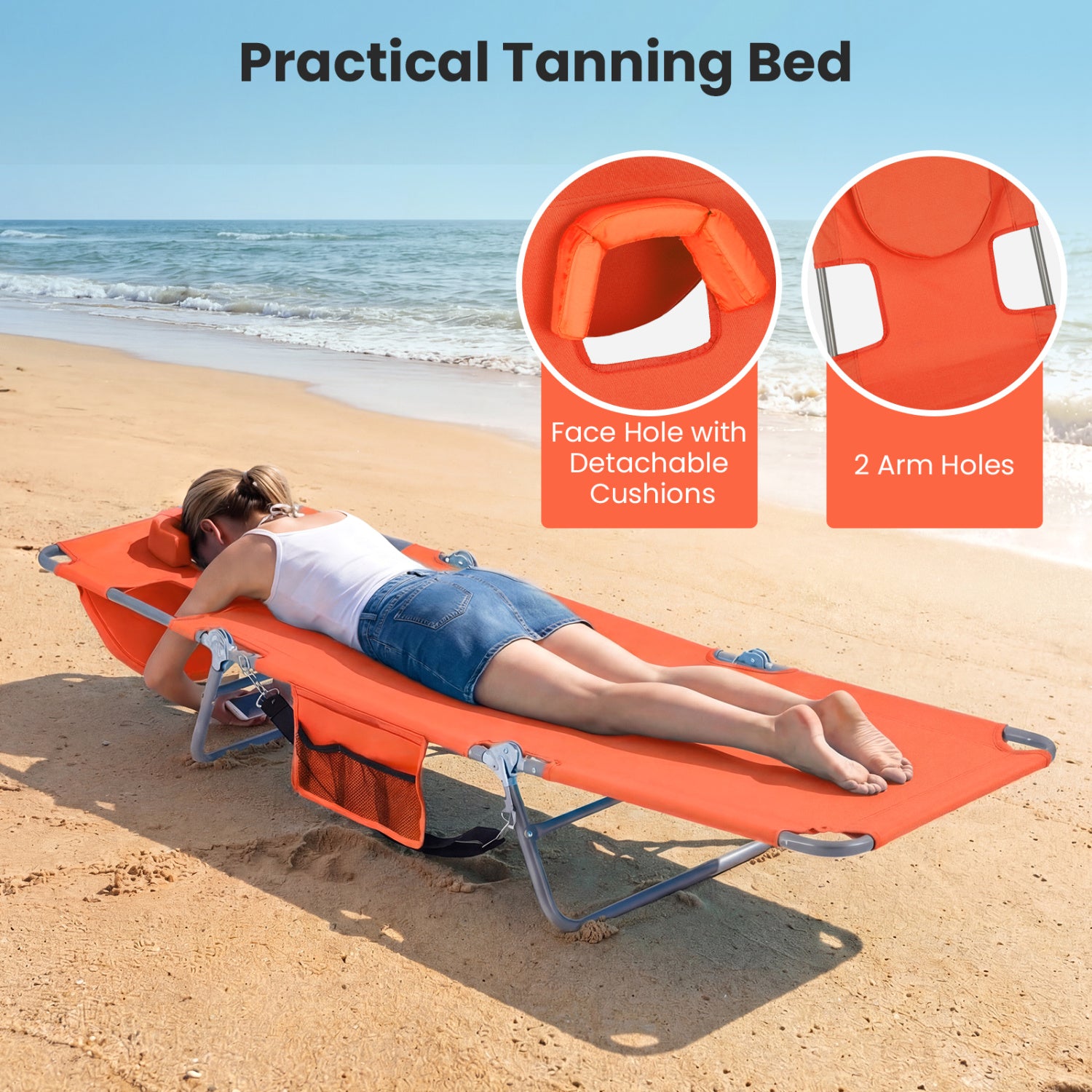 Folding Beach Lounge Chair, Adjustable Backrest, Orange Beach & Lawn Chairs at Gallery Canada