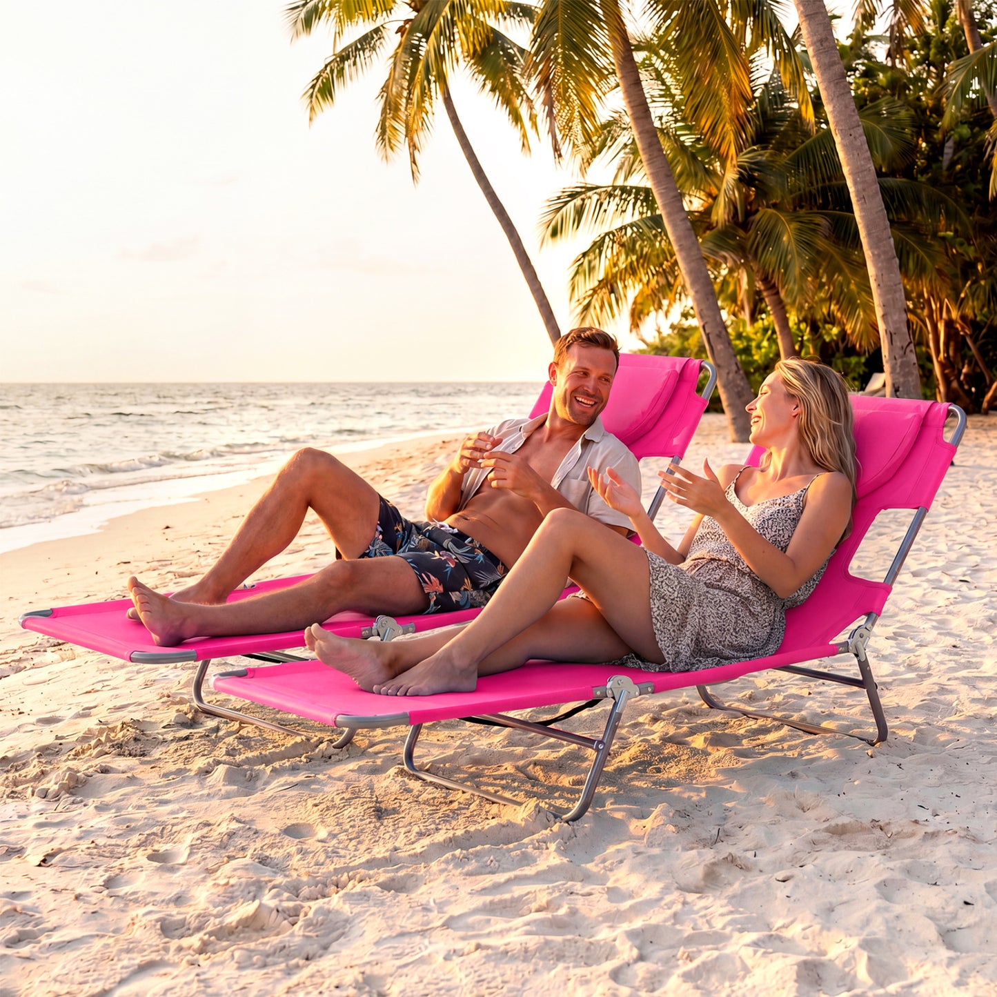 Folding Beach Lounge Chair, Adjustable Backrest, Pink Beach & Lawn Chairs at Gallery Canada