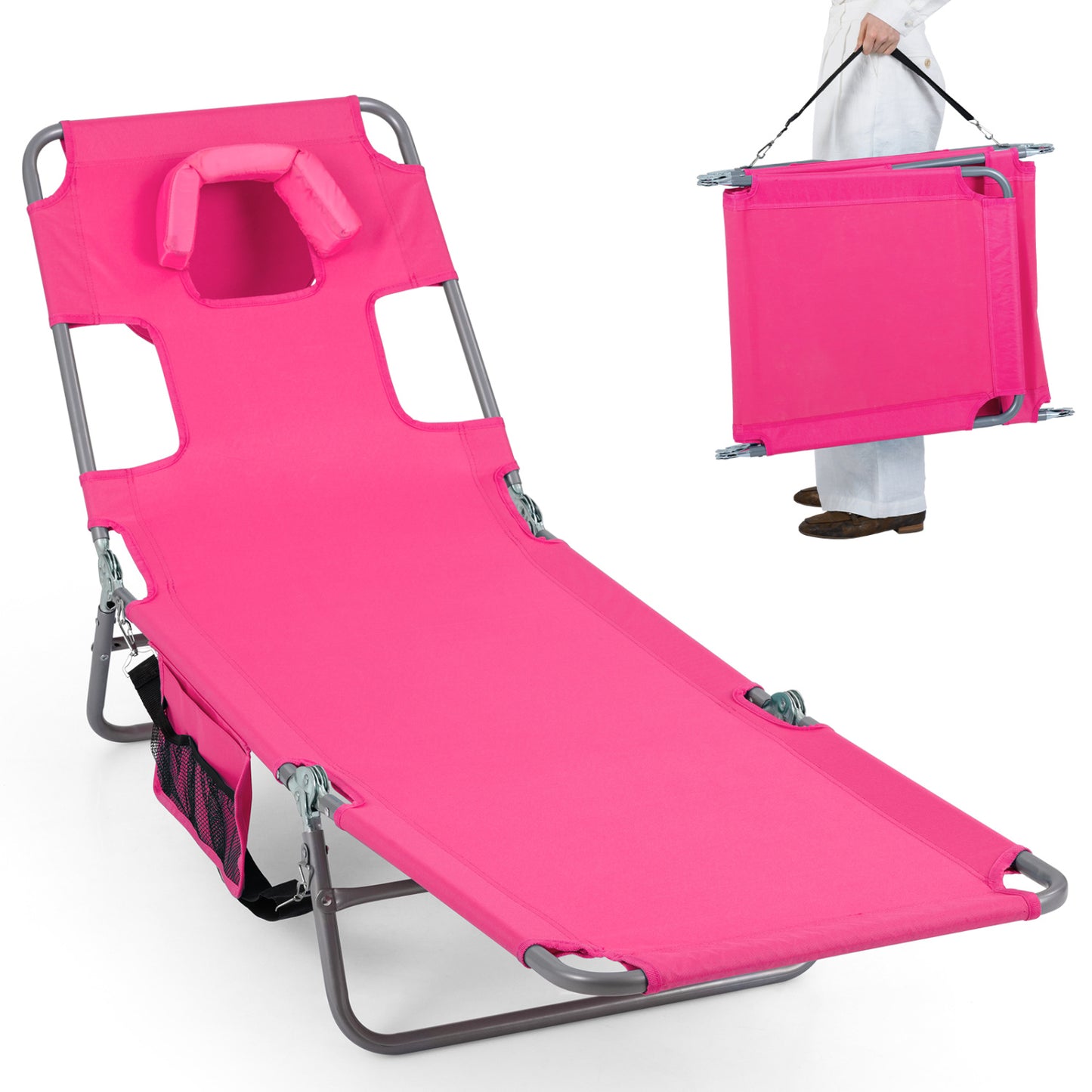 Folding Beach Lounge Chair, Adjustable Backrest, Pink Beach & Lawn Chairs at Gallery Canada