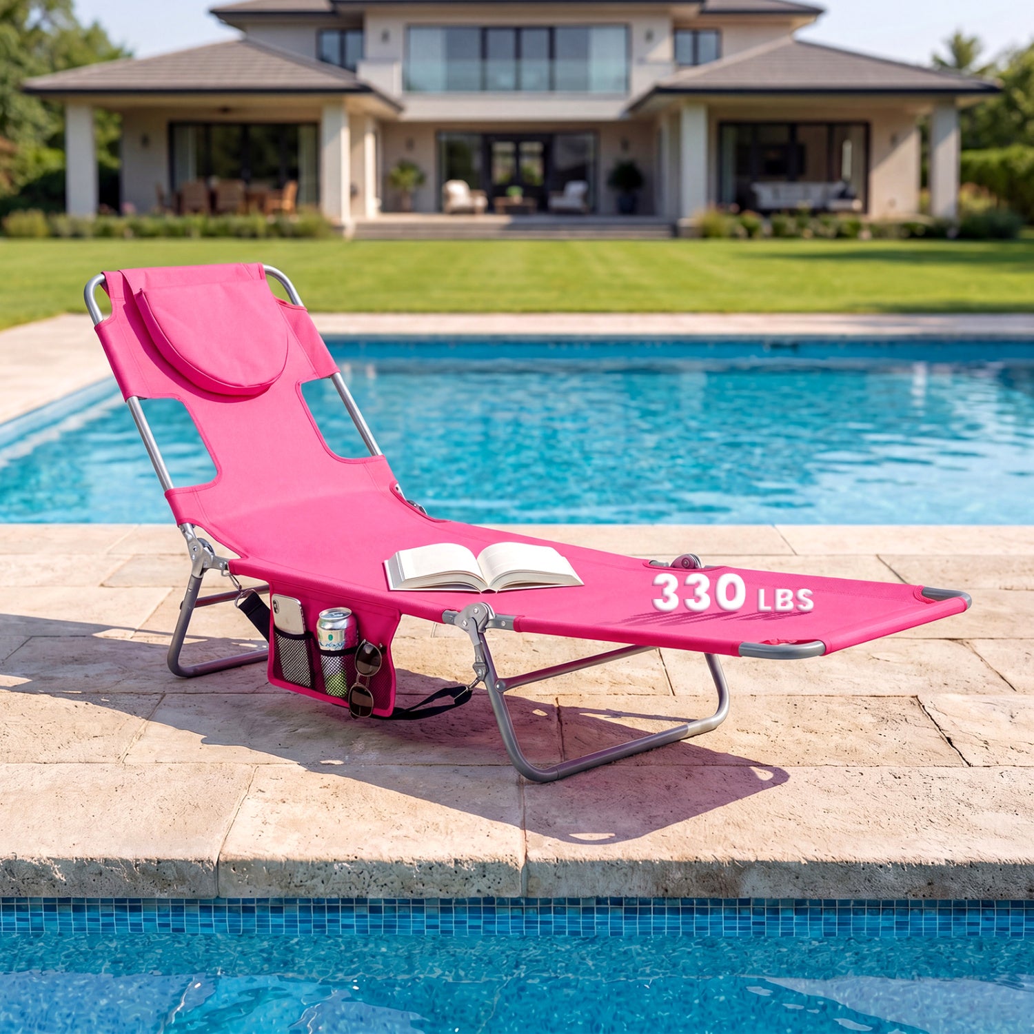 Folding Beach Lounge Chair, Adjustable Backrest, Pink Beach & Lawn Chairs at Gallery Canada