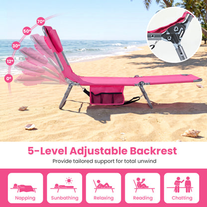 Folding Beach Lounge Chair, Adjustable Backrest, Pink Beach & Lawn Chairs at Gallery Canada