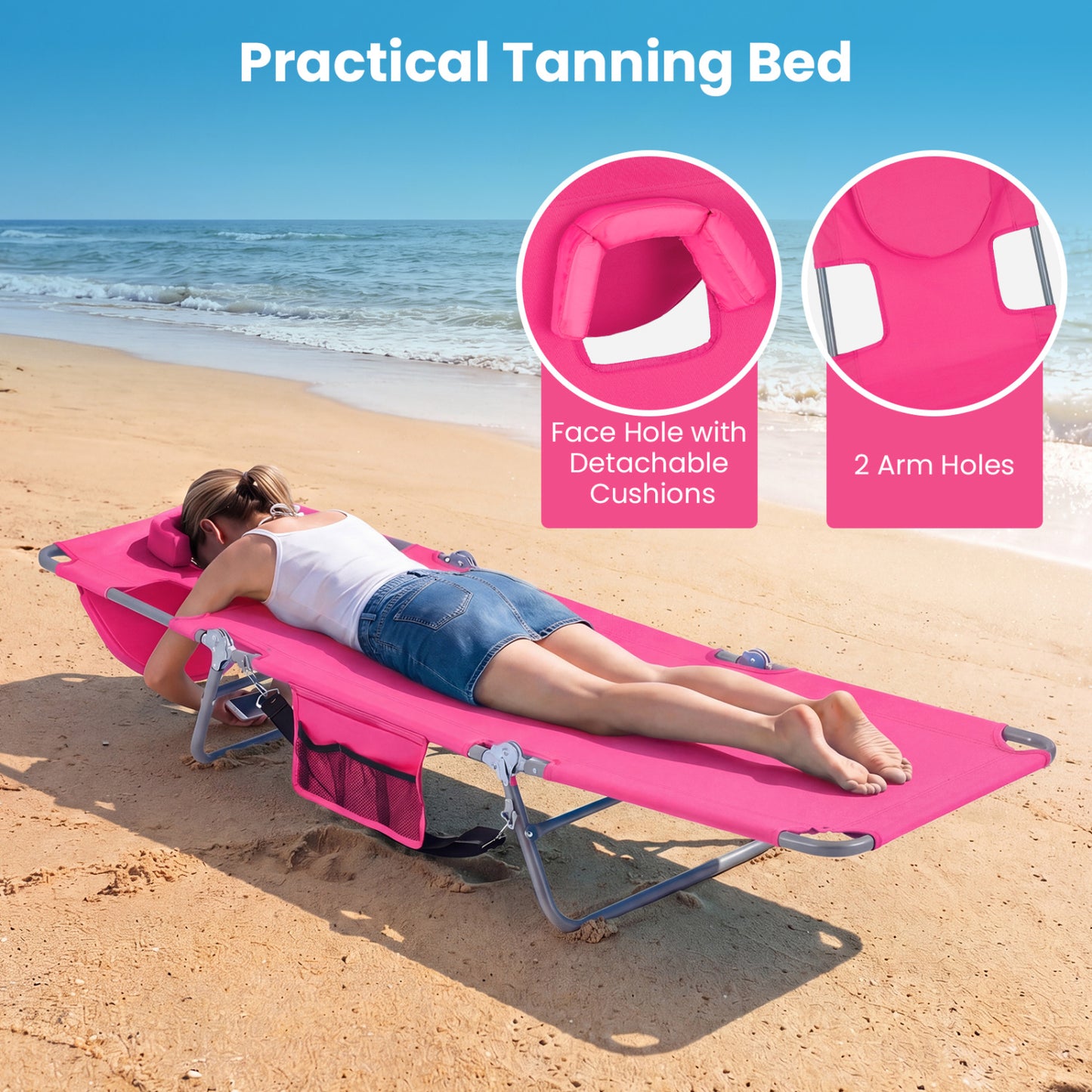 Folding Beach Lounge Chair, Adjustable Backrest, Pink Beach & Lawn Chairs at Gallery Canada