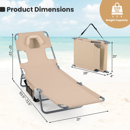 Folding Beach Lounge Chair, Adjustable Backrest, Beige Beach & Lawn Chairs at Gallery Canada