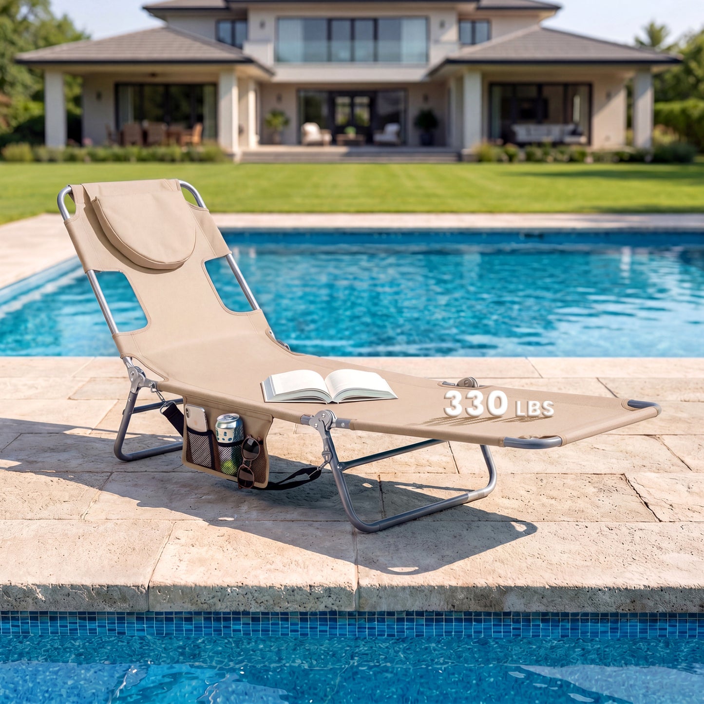 Folding Beach Lounge Chair, Adjustable Backrest, Beige Beach & Lawn Chairs at Gallery Canada