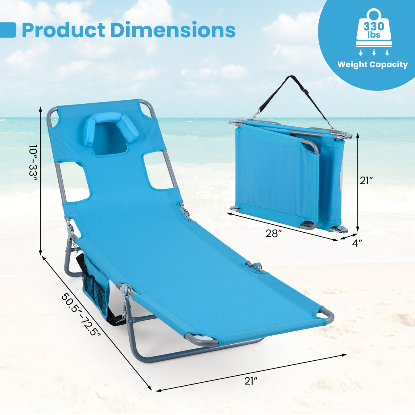 Folding Beach Lounge Chair, Adjustable Backrest, Turquoise Beach & Lawn Chairs at Gallery Canada