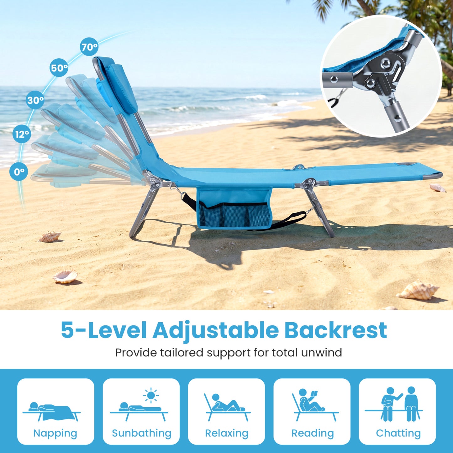 Folding Beach Lounge Chair, Adjustable Backrest, Turquoise Beach & Lawn Chairs at Gallery Canada
