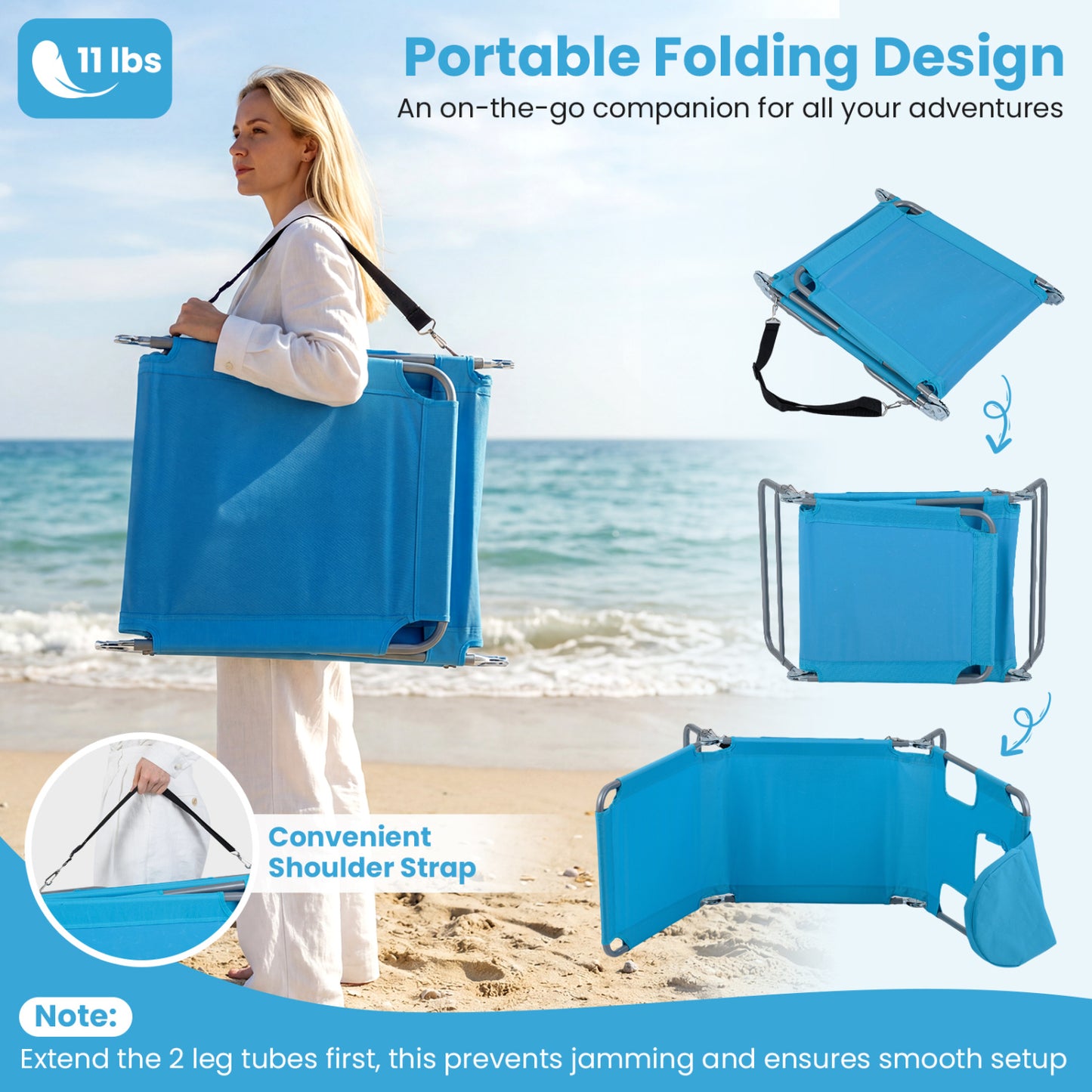 Folding Beach Lounge Chair, Adjustable Backrest, Turquoise Beach & Lawn Chairs at Gallery Canada