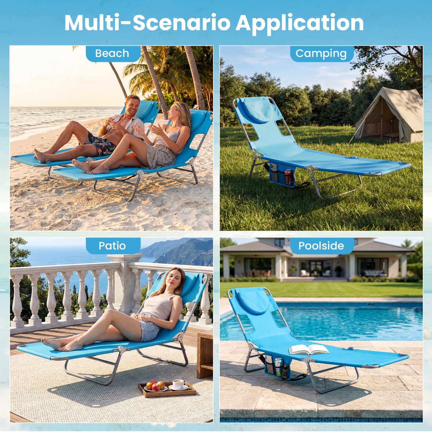 Folding Beach Lounge Chair, Adjustable Backrest, Turquoise Beach & Lawn Chairs at Gallery Canada