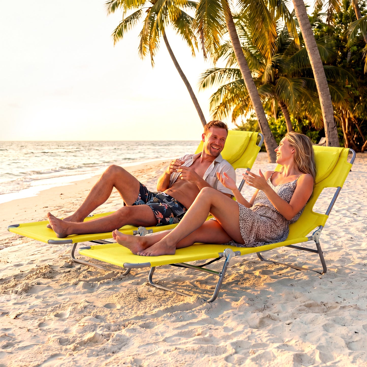 Folding Beach Lounge Chair, Adjustable Backrest, Yellow Beach & Lawn Chairs at Gallery Canada