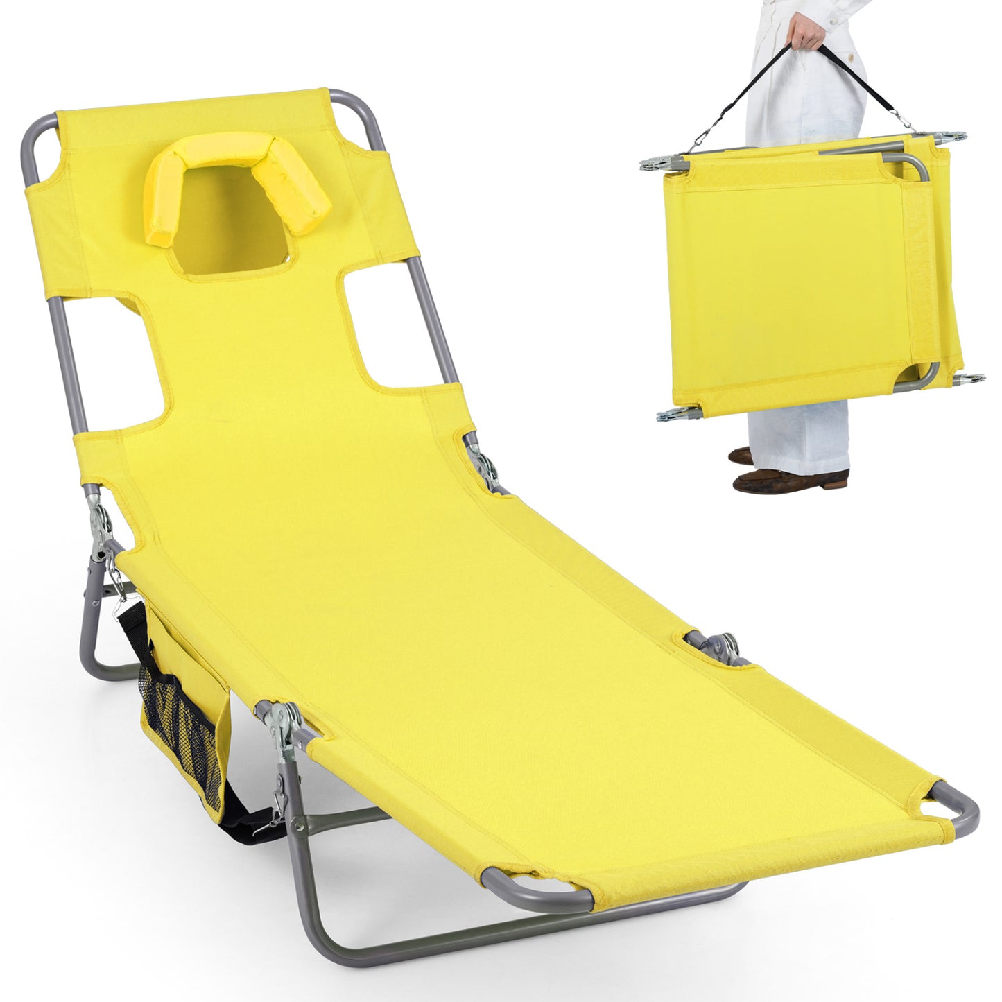 Folding Beach Lounge Chair, Adjustable Backrest, Yellow Beach & Lawn Chairs at Gallery Canada