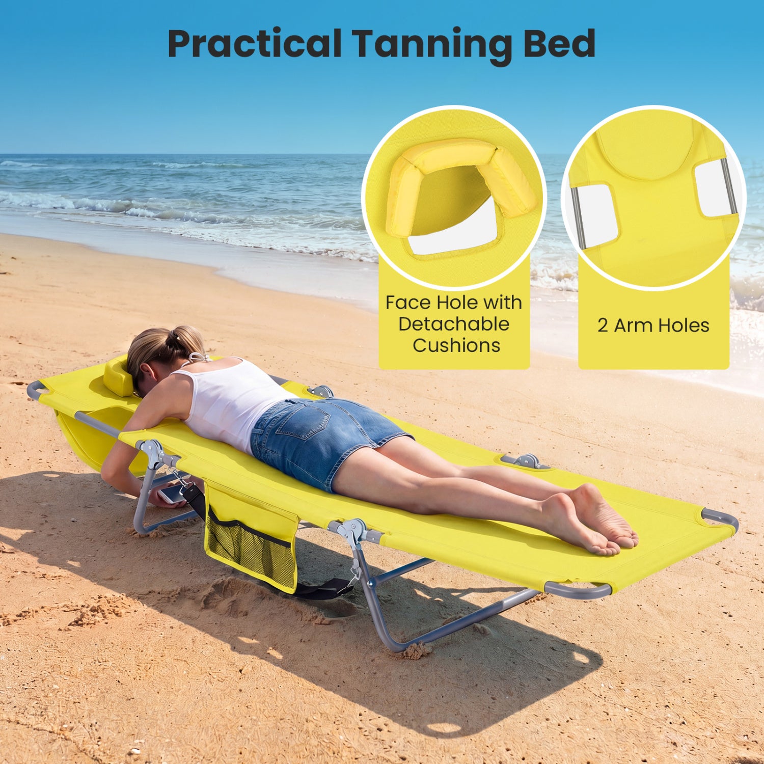 Folding Beach Lounge Chair, Adjustable Backrest, Yellow Beach & Lawn Chairs at Gallery Canada