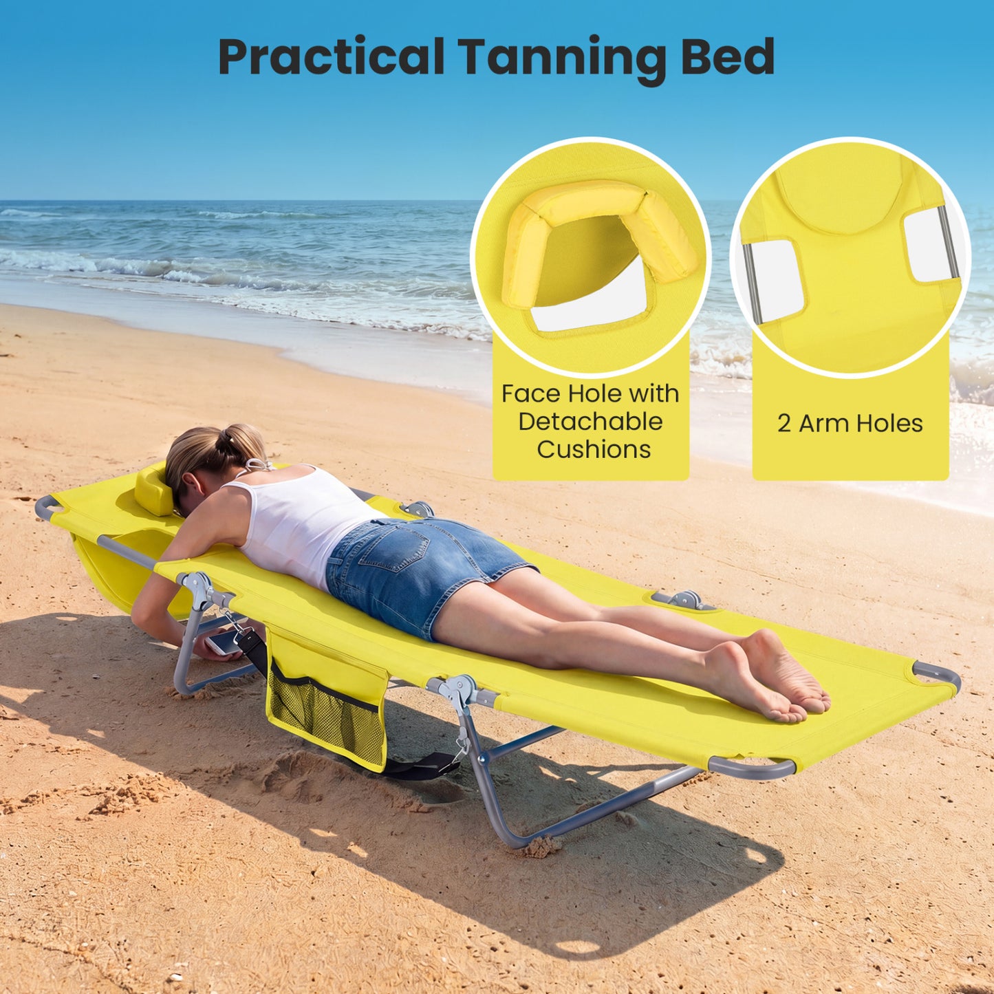 Folding Beach Lounge Chair, Adjustable Backrest, Yellow Beach & Lawn Chairs at Gallery Canada