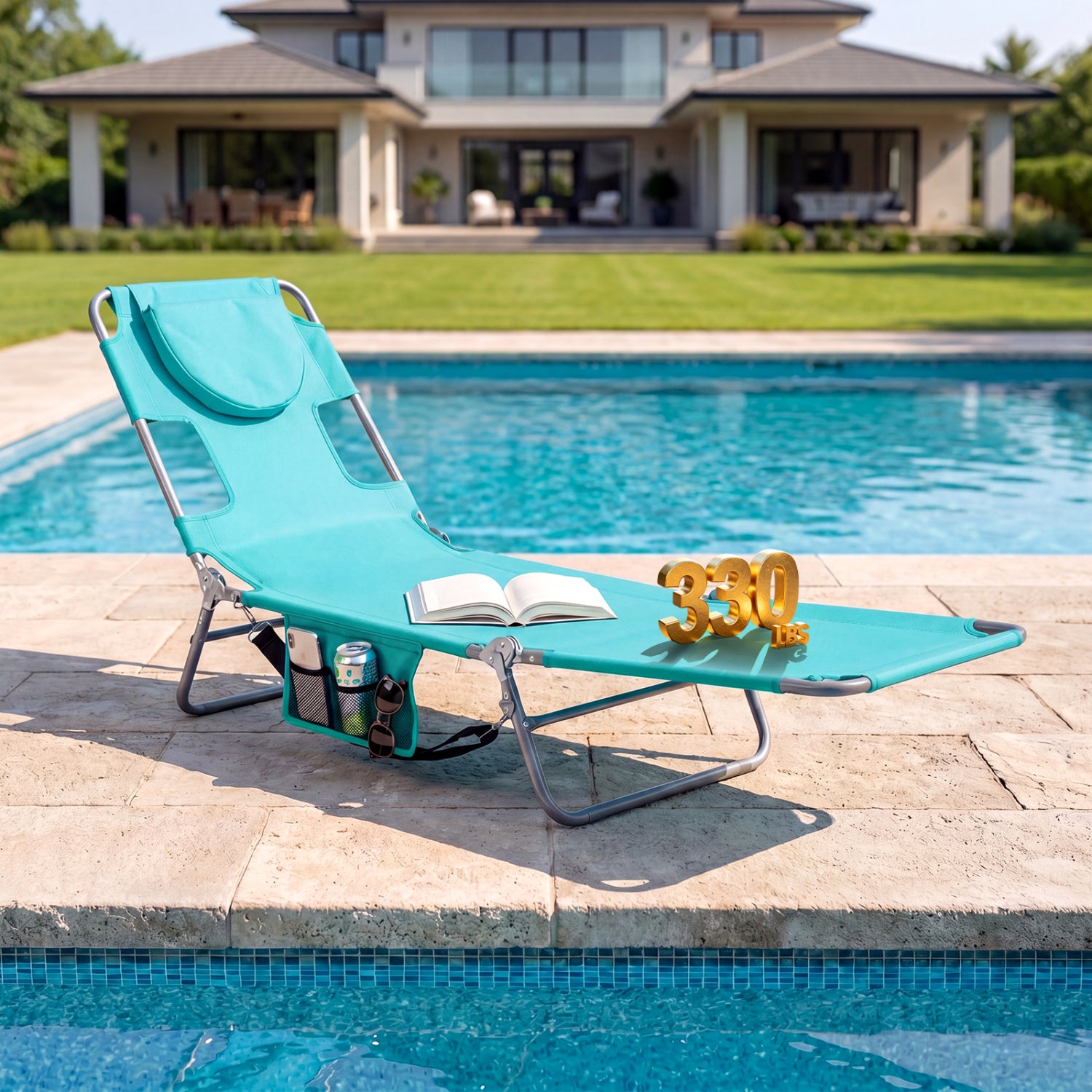 Folding Beach Lounge Chair, Adjustable Backrest, Light Green Beach & Lawn Chairs at Gallery Canada
