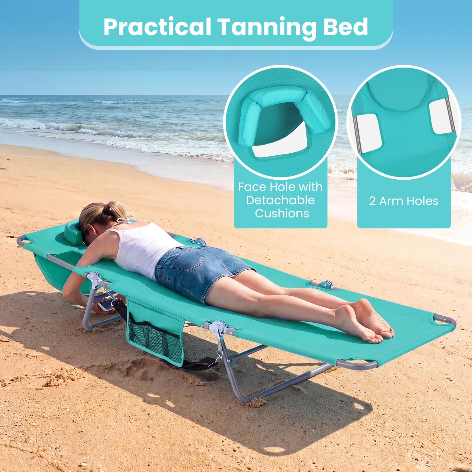 Folding Beach Lounge Chair, Adjustable Backrest, Light Green Beach & Lawn Chairs at Gallery Canada