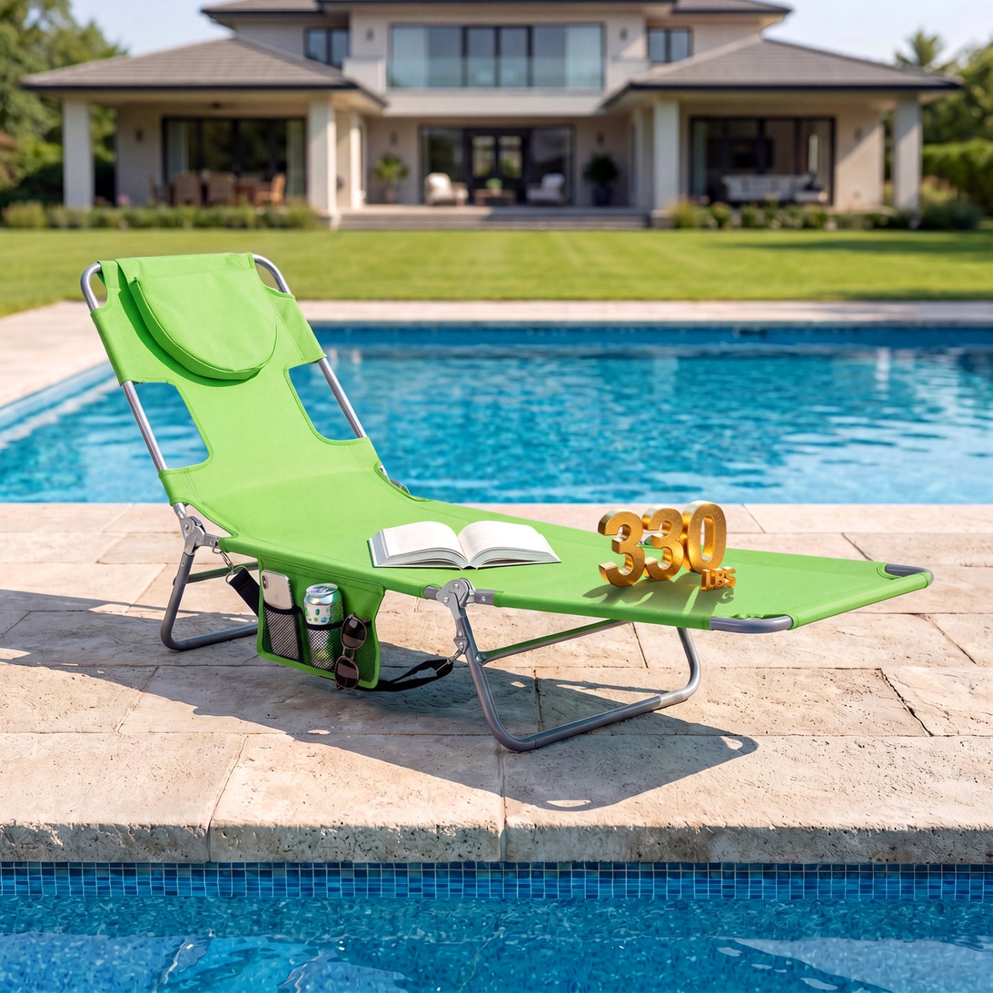 Folding Beach Lounge Chair, Adjustable Backrest, Green Beach & Lawn Chairs at Gallery Canada
