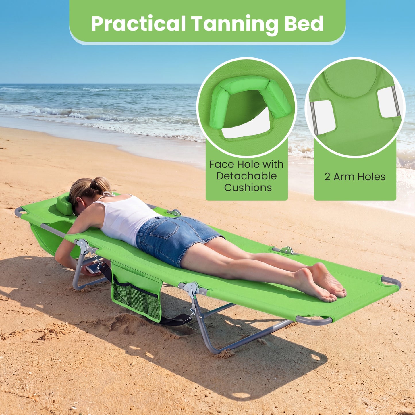 Folding Beach Lounge Chair, Adjustable Backrest, Green Beach & Lawn Chairs at Gallery Canada