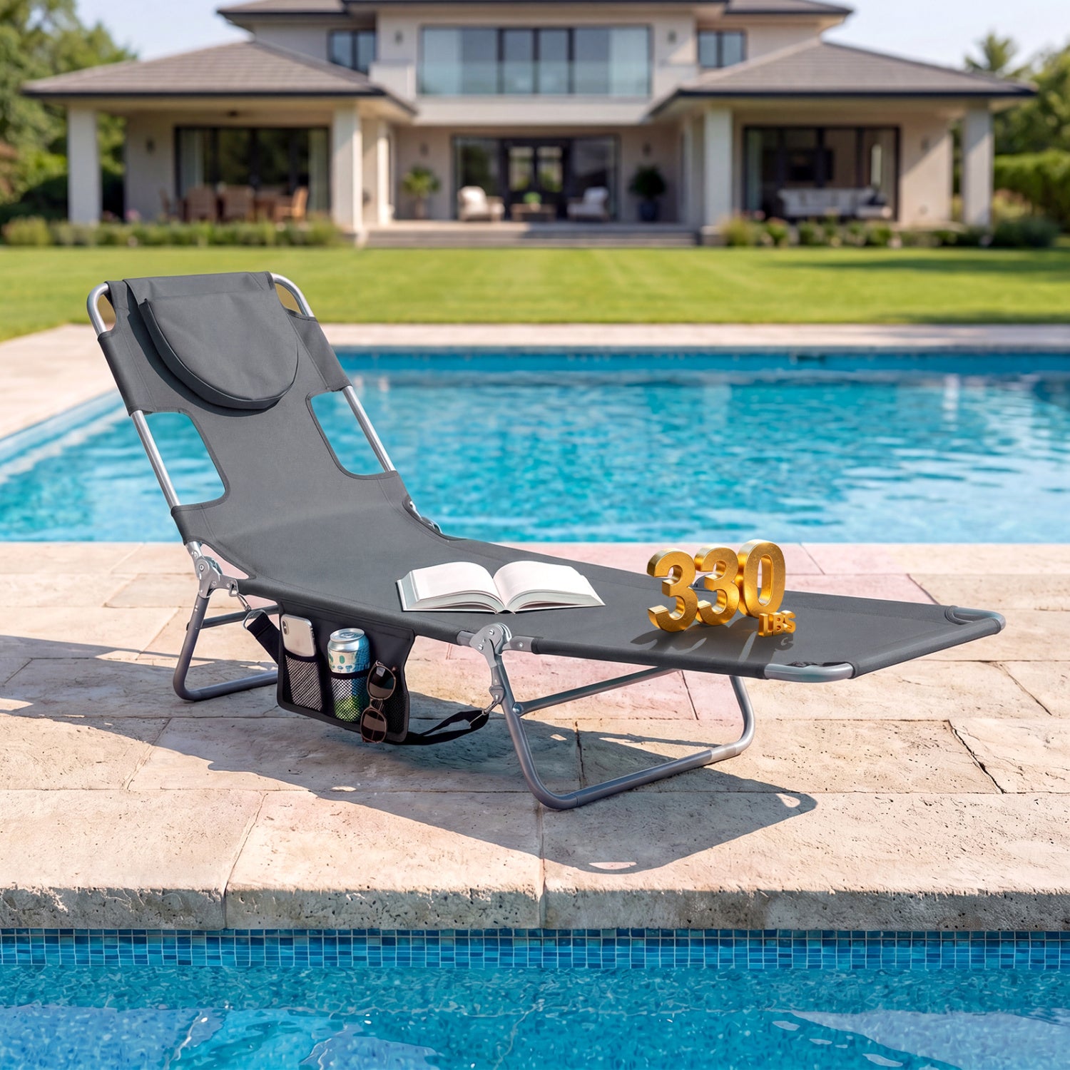 Folding Beach Lounge Chair, Adjustable Backrest, Gray Beach & Lawn Chairs at Gallery Canada