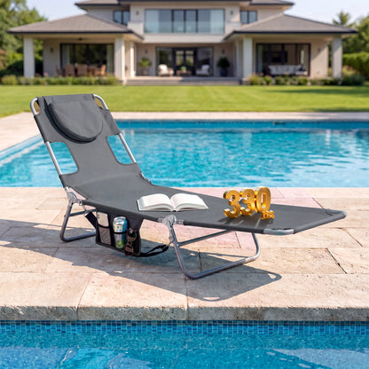 Folding Beach Lounge Chair, Adjustable Backrest, Gray Beach & Lawn Chairs at Gallery Canada