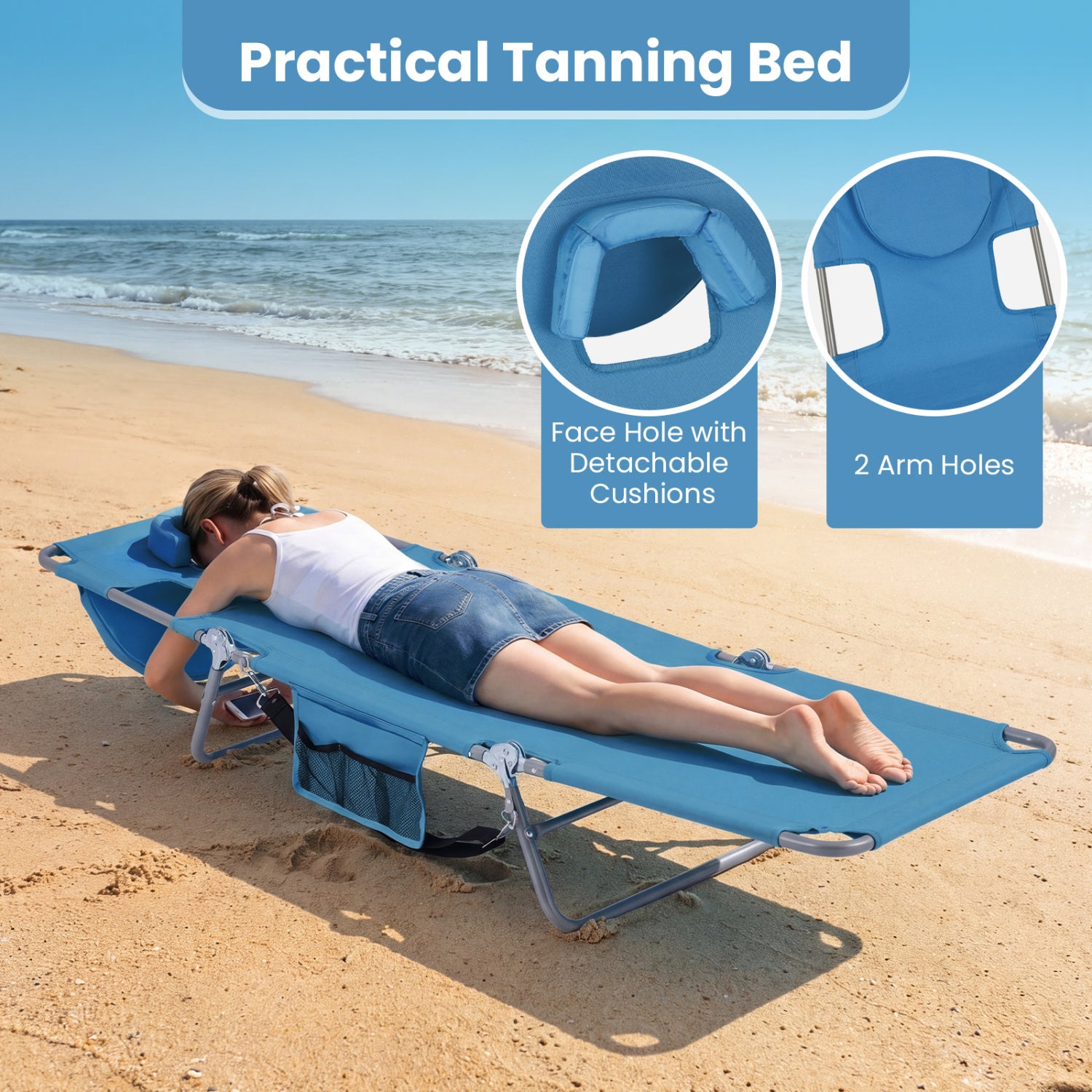 Folding Beach Lounge Chair, Adjustable Backrest, Blue Beach & Lawn Chairs at Gallery Canada