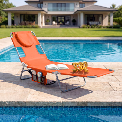 Folding Beach Lounge Chair, Adjustable Backrest, Orange Beach & Lawn Chairs at Gallery Canada